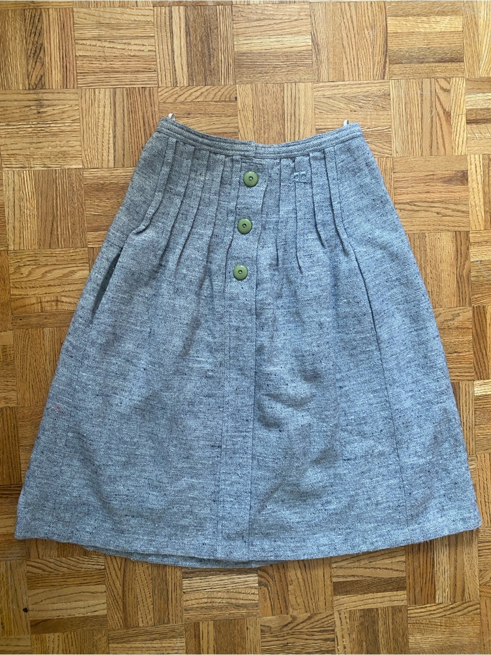 Courreges A-Line Skirt in Gray with Front Buttons